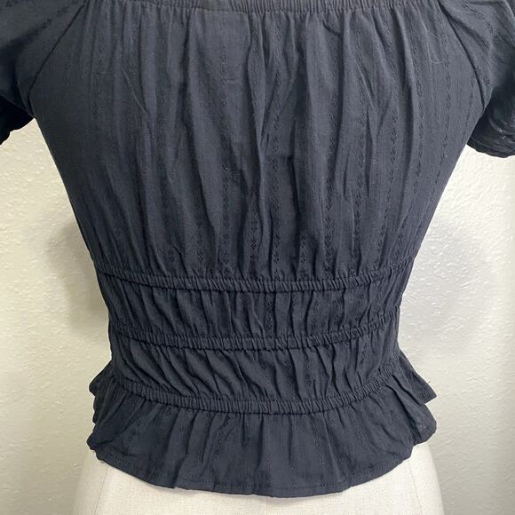 Gothic Whimsigoth VIctorian Milkmaid Ruched Puff Sleeve Cropped Blouse - Picture 10 of 14